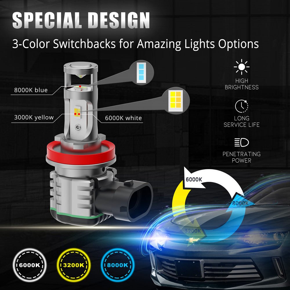 9006 HB4 LED Switchback LED Bulbs Fog Lights | White, Yellow, Blue -Alla Lighting