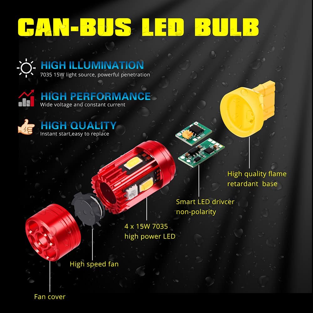 BA15S 1156 CAN-Bus LED Bulbs Amber Yellow Turn Signal Lights 3497 7506 -Alla Lighting