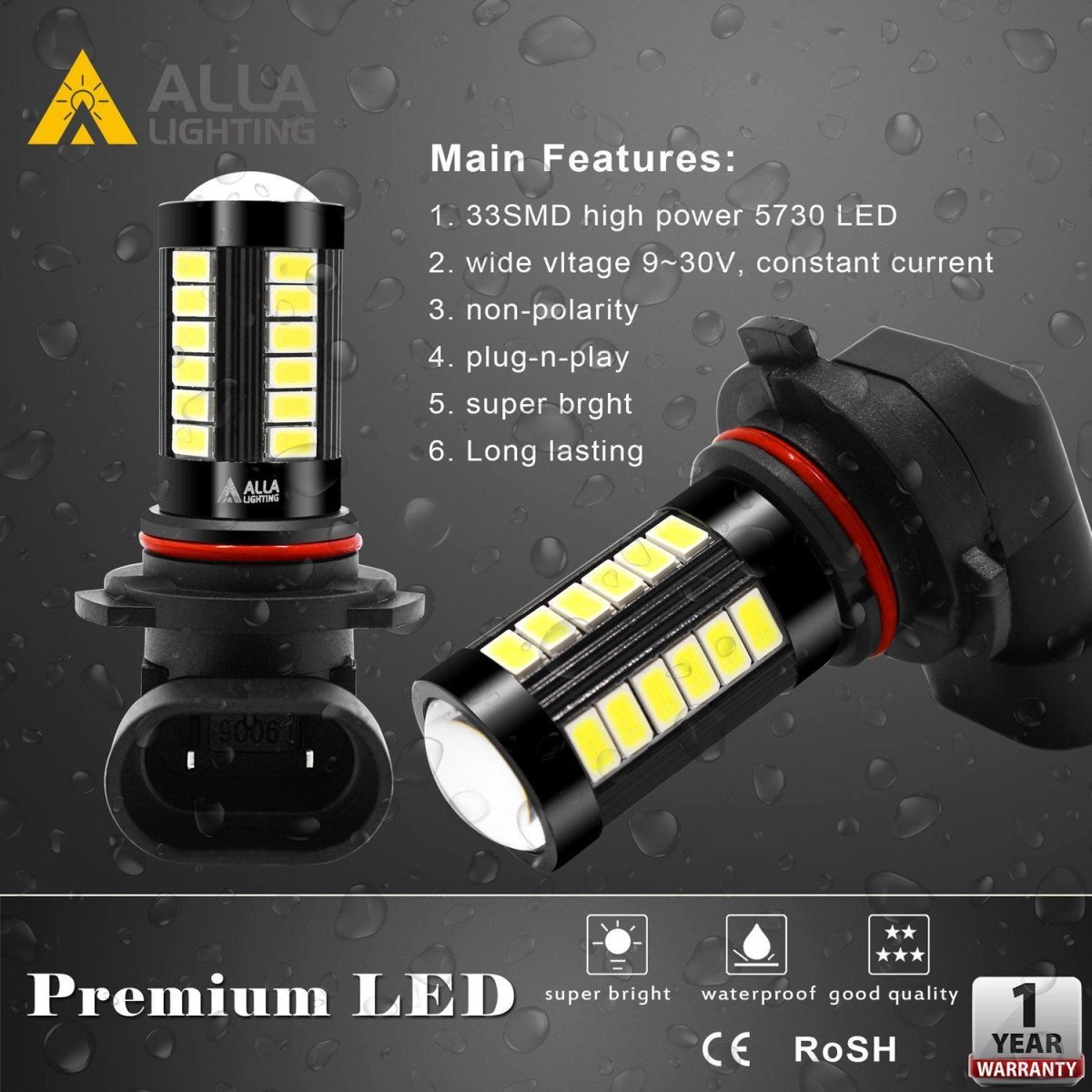 H10 9145 LED Fog Lights Bulbs Super Bright 5730-SMD, 6000K Xenon White -Alla Lighting