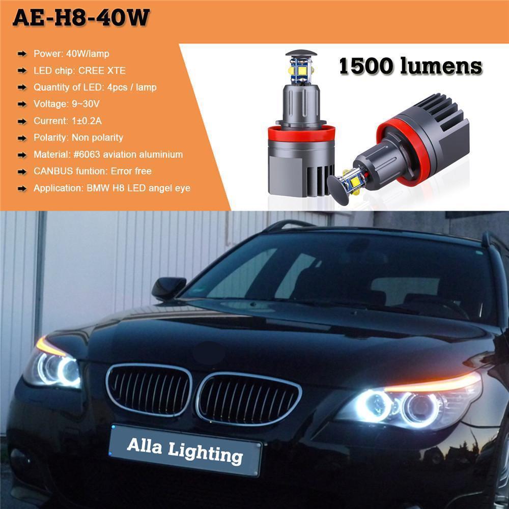 H8 CREE LED Angel Eyes 360-Degree Halo Light Bulb Lamp 6000K Xenon White for BMW -Alla Lighting