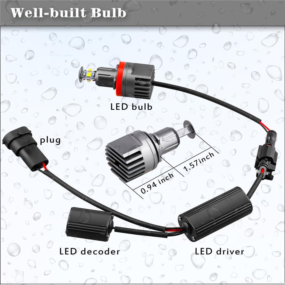 H8 CREE LED Angel Eyes 360-Degree Halo Light Bulb Lamp 6000K Xenon White for BMW -Alla Lighting