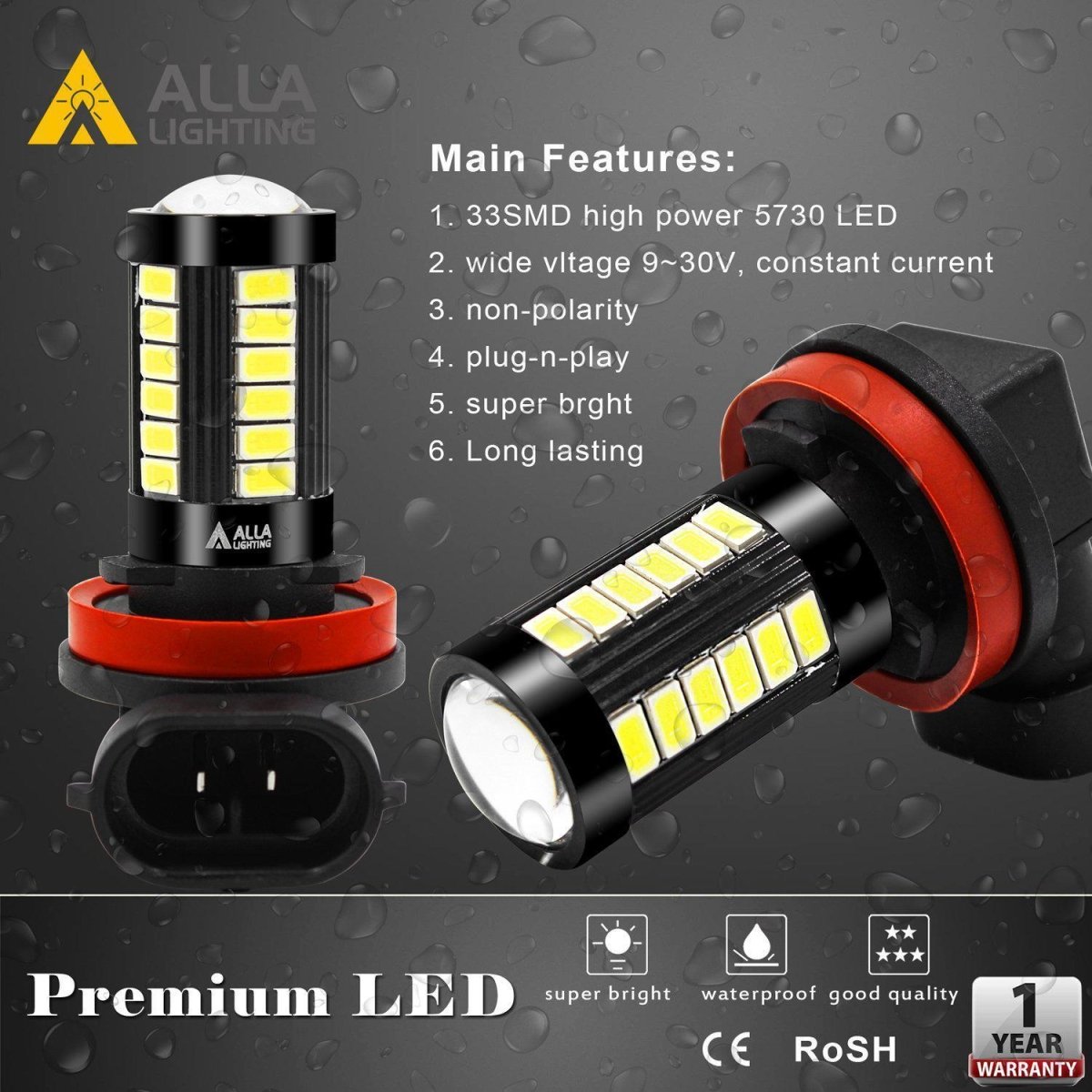 H8 H16 H11 LED Fog Lights Bulbs Super Bright 5730-SMD, 6000K Xenon White -Alla Lighting