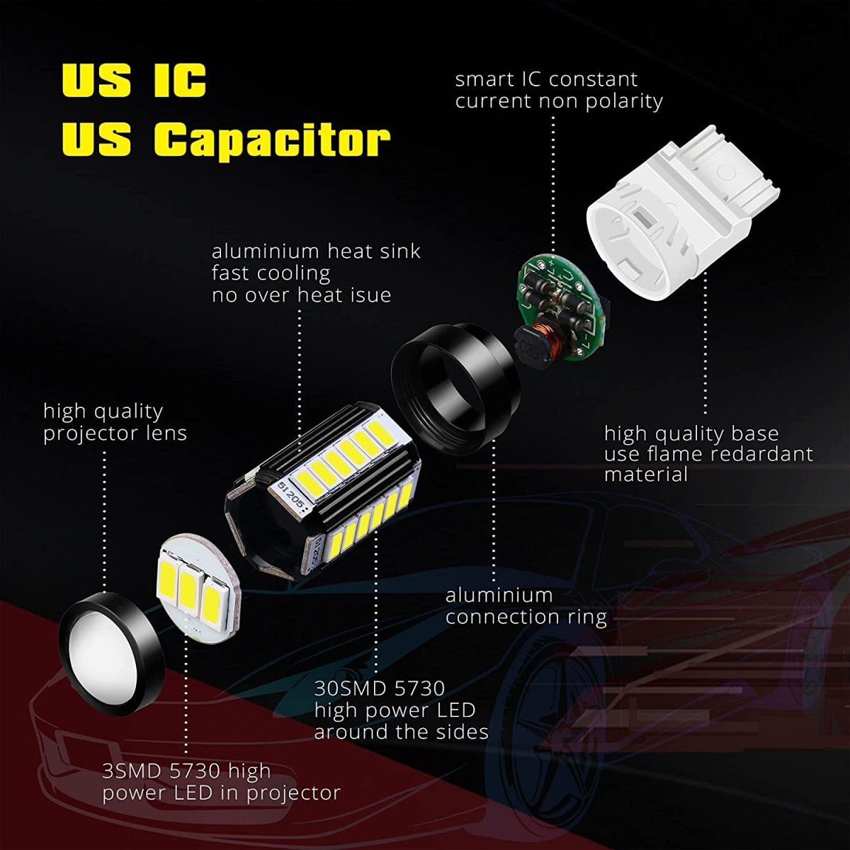 WT21W/7W LED Bulbs Turn Signal, Brake Tail Lights WT21 Wedge Lamp -Alla Lighting